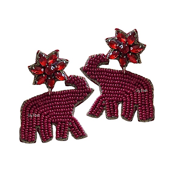 Alabama Crimson Tide Football Elephant Earring Lily Posh - Picture 1 of 4